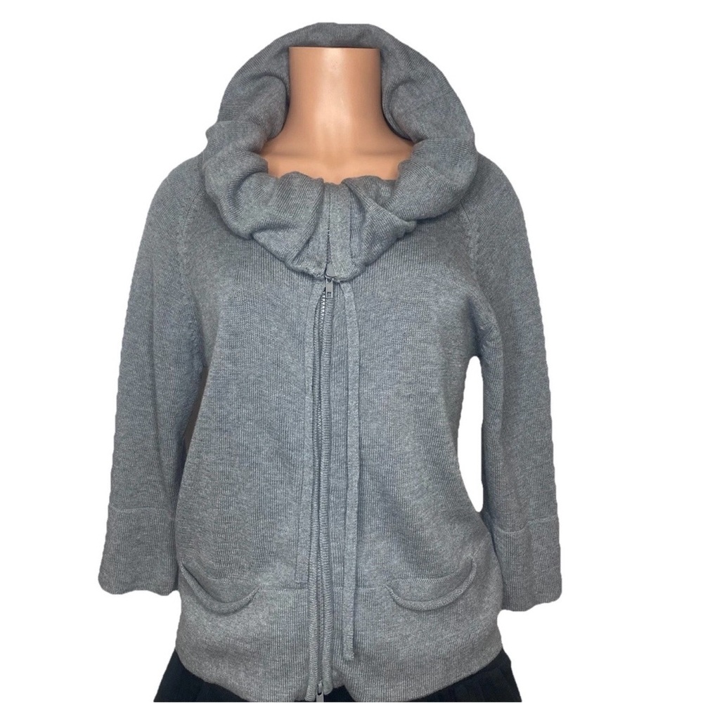 Willi Smith Womens Gray Cowl Neck Zip Front Soft Cozy Knit Cardigan Sweater L